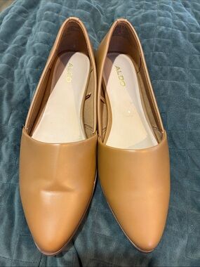 ALDO Tan Pointed-Toe Faux-Leather Flats